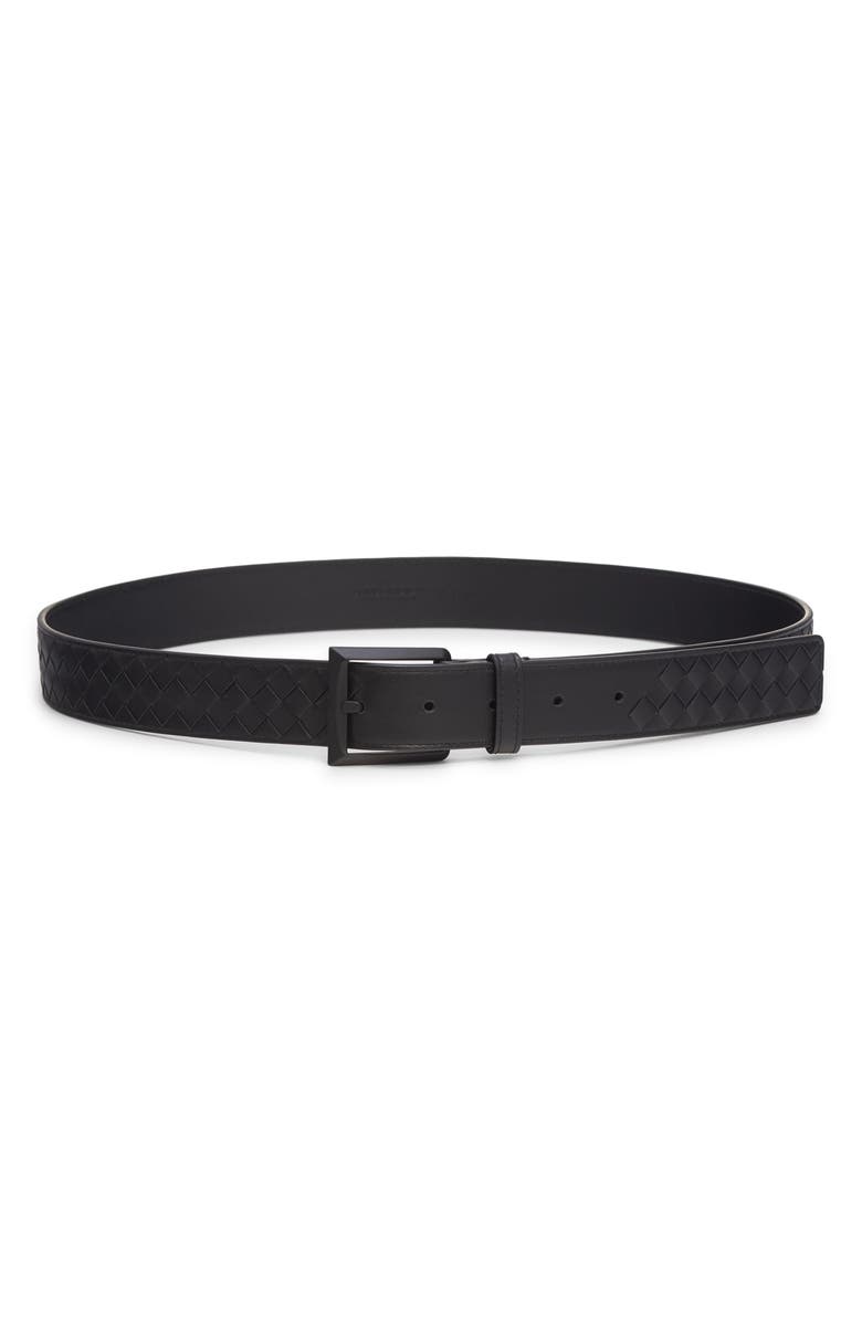 Bottega Veneta Solo Intrecciato Leather Belt, Main, color, 8966 Black-Nero Opaco