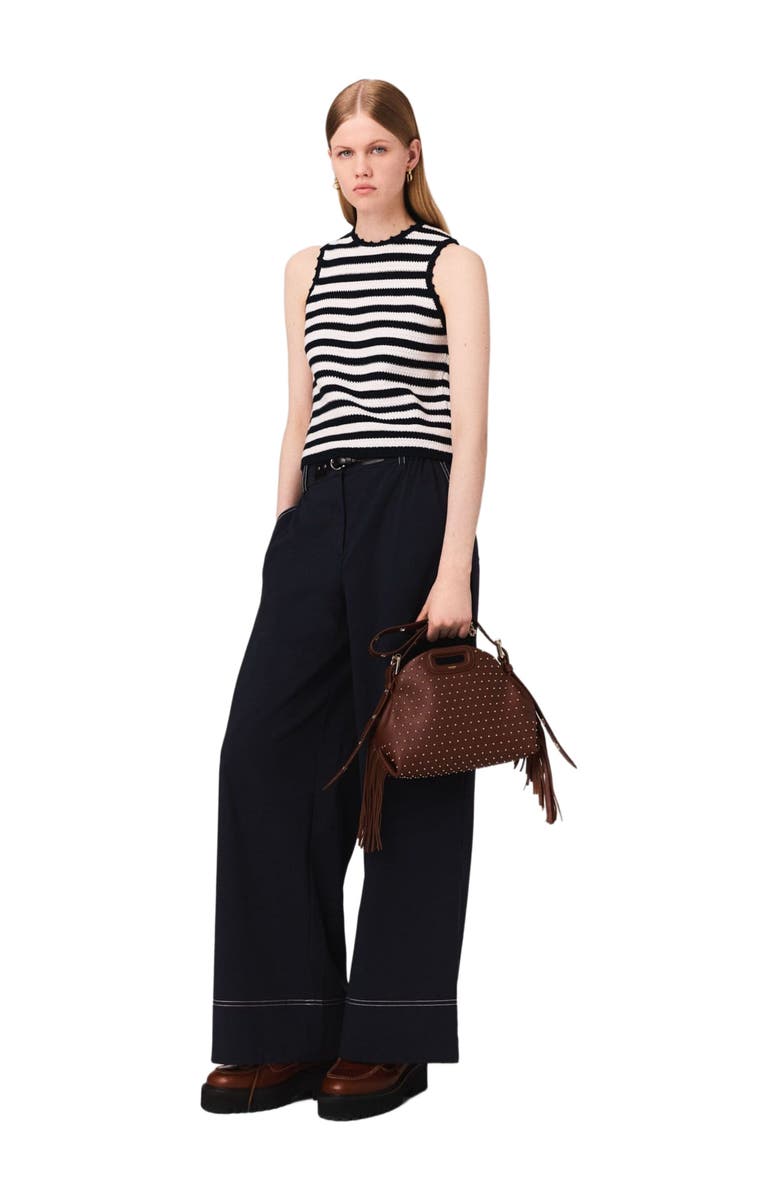 maje Cotton trousers with leather belt, Main, color, Navy