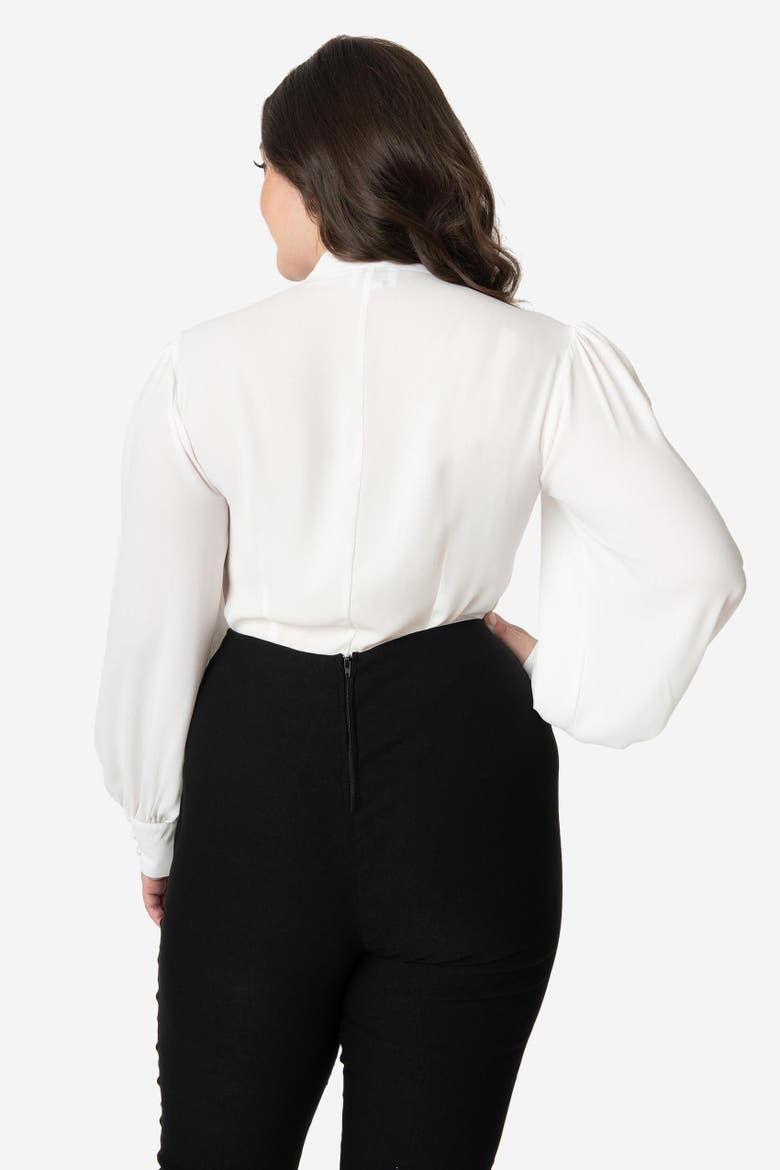 Plus Size Long Sleeve Neck Tie Gwen Blouse, Alternate, color, White