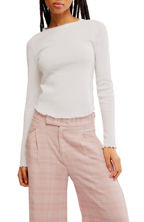 Easy Does It Long Sleeve Waffle Knit Cotton T-Shirt