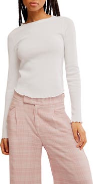 Free People Easy Does It Long Sleeve Waffle Knit Cotton T-Shirt