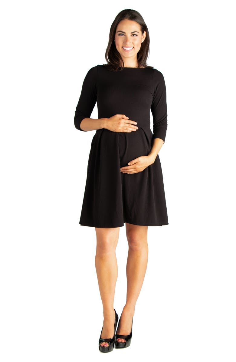 24seven Comfort Apparel Perfect Fit and Flare Maternity Pocket Dress, Main, color, Black