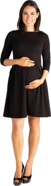 24seven Comfort Apparel Perfect Fit and Flare Maternity Pocket Dress