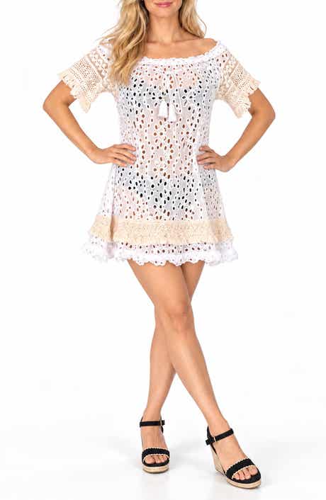 Off the Shoulder Eyelet Cover-Up Dress