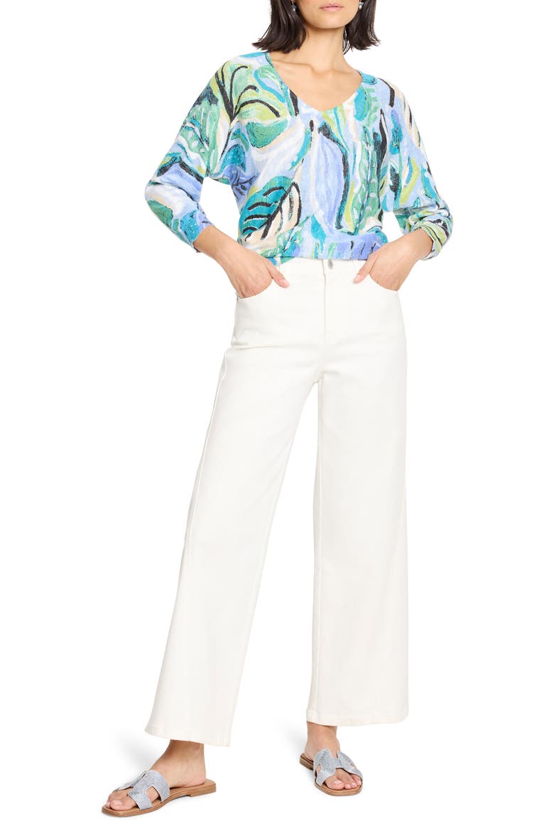 Island Beat Print V-Neck Sweater, Alternate, color, BLUE MULTI