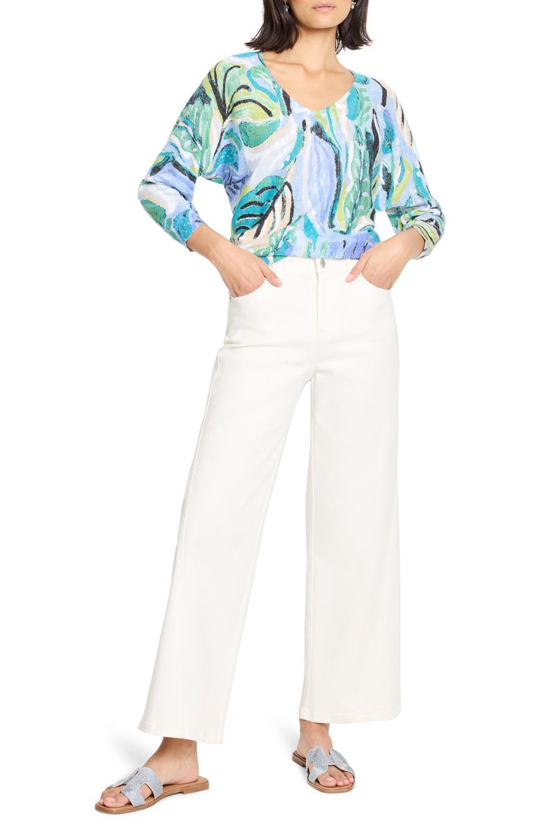 NIC+ZOE Island Beat Print V-Neck Sweater, Alternate, color, Blue Multi