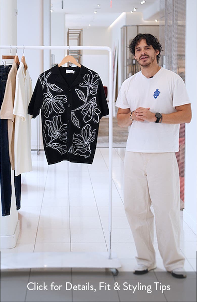 Floral Embroidered Knit Camp Shirt, sales video thumbnail