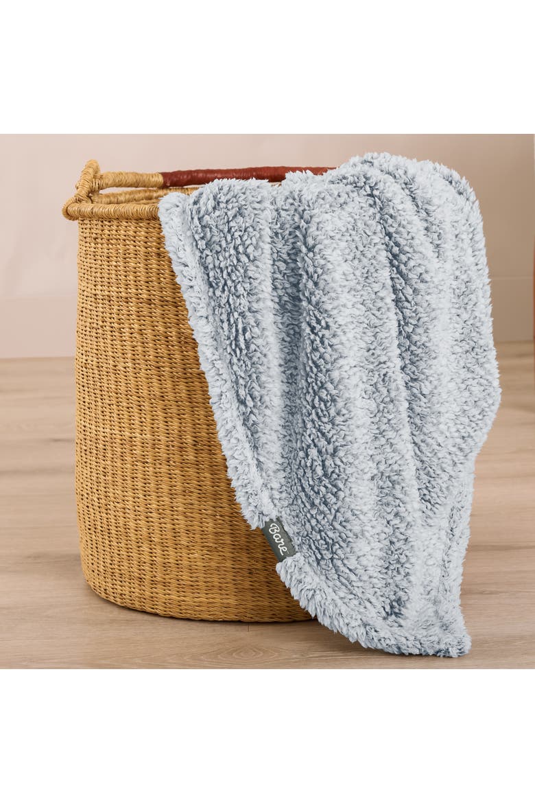 Tipped Faux Shearling Blanket, Alternate, color, Dusty Blue