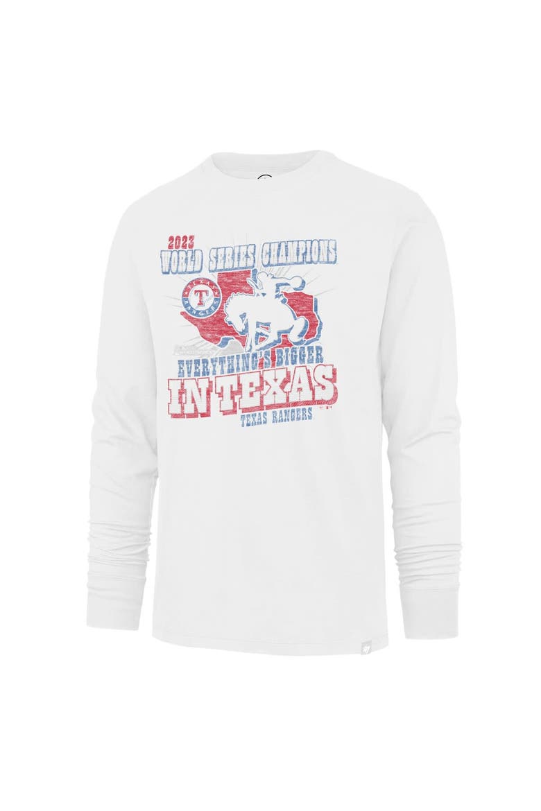 Men's '47 White Texas Rangers 2023 World Series Champions Local Playoff Franklin Long Sleeve T-Shirt, Alternate, color, White
