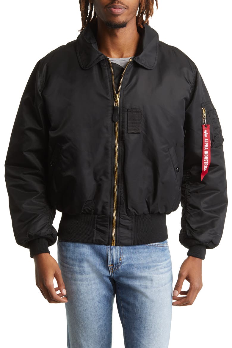 Alpha B-15 Water Resistant Flight Jacket with Removable Faux Fur Collar, Alternate, color, BLACK