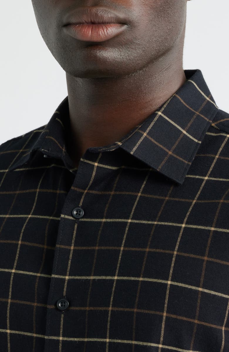 Nordstrom Grid Cotton & Cashmere Button-Up Shirt, Alternate, color, Black Rock Double Grid