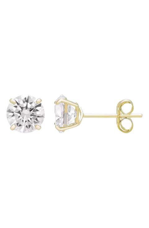 14K Gold Cubic Zirconia 8mm Stud Earrings