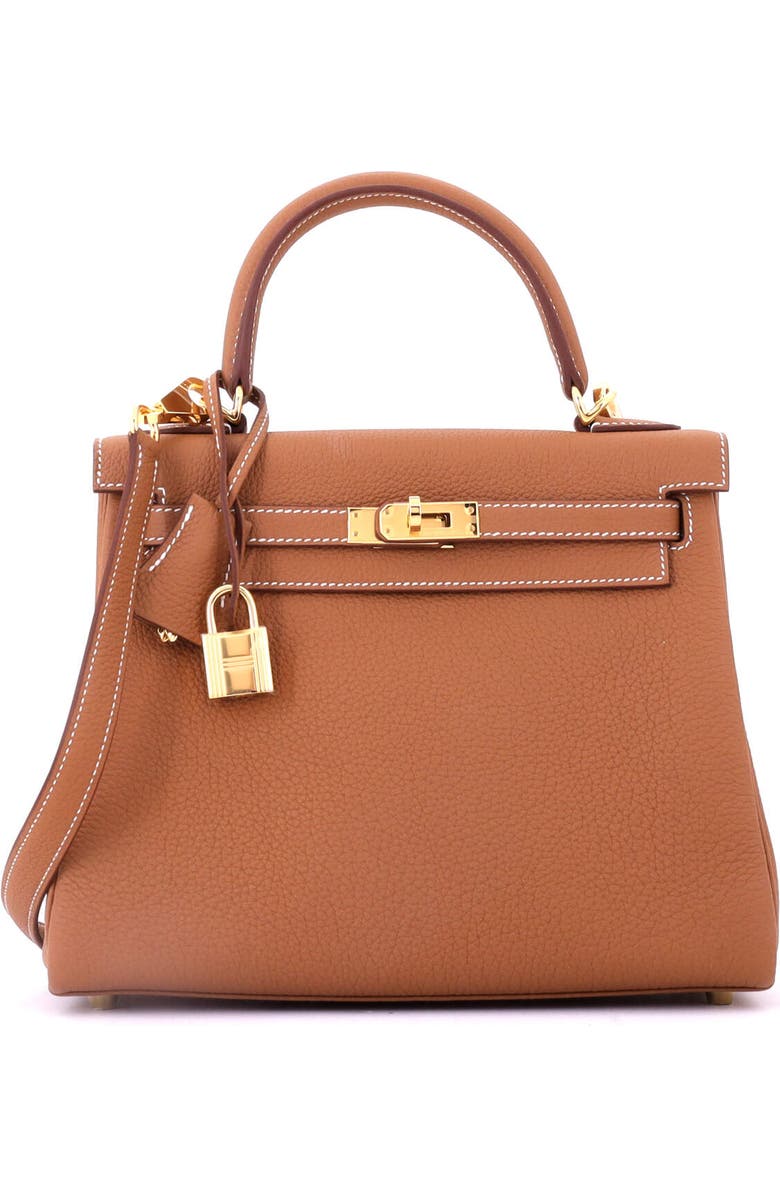 Pre-Owned Hermes Kelly Handbag Brown Togo with Gold Hardware 25, Main, color, Gold