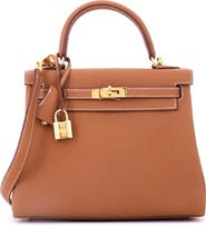 Pre-Owned Hermes Kelly Handbag Brown Togo with Gold Hardware 25