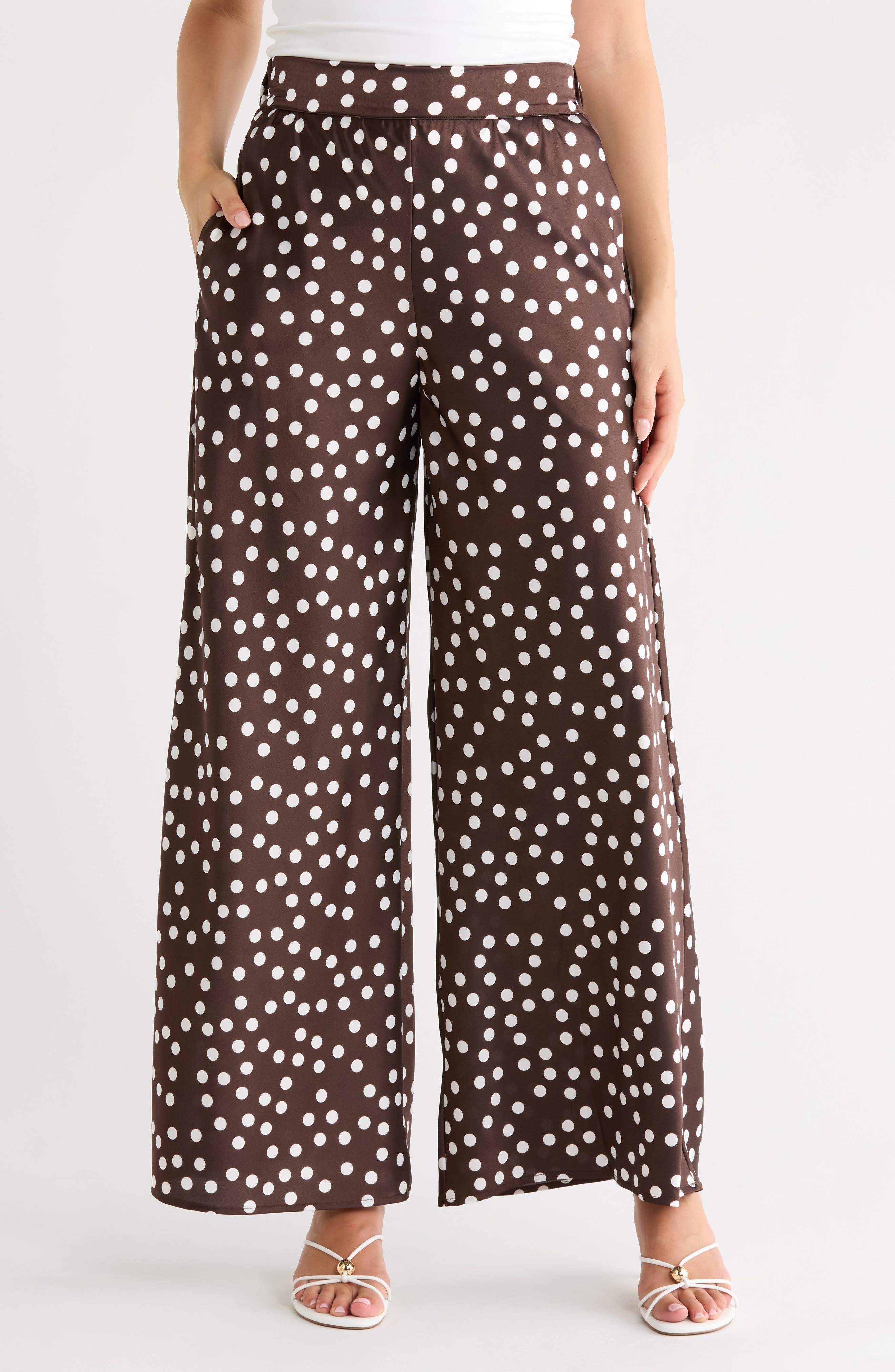 Renee C Polka Dot Satin Wide Leg Pants