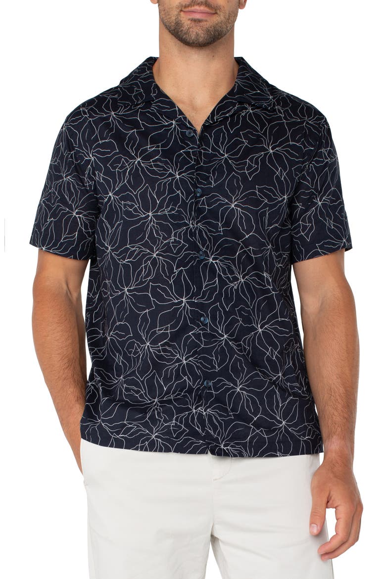 Floral Cotton Camp Shirt, Main, color, NAVY/ WHITE