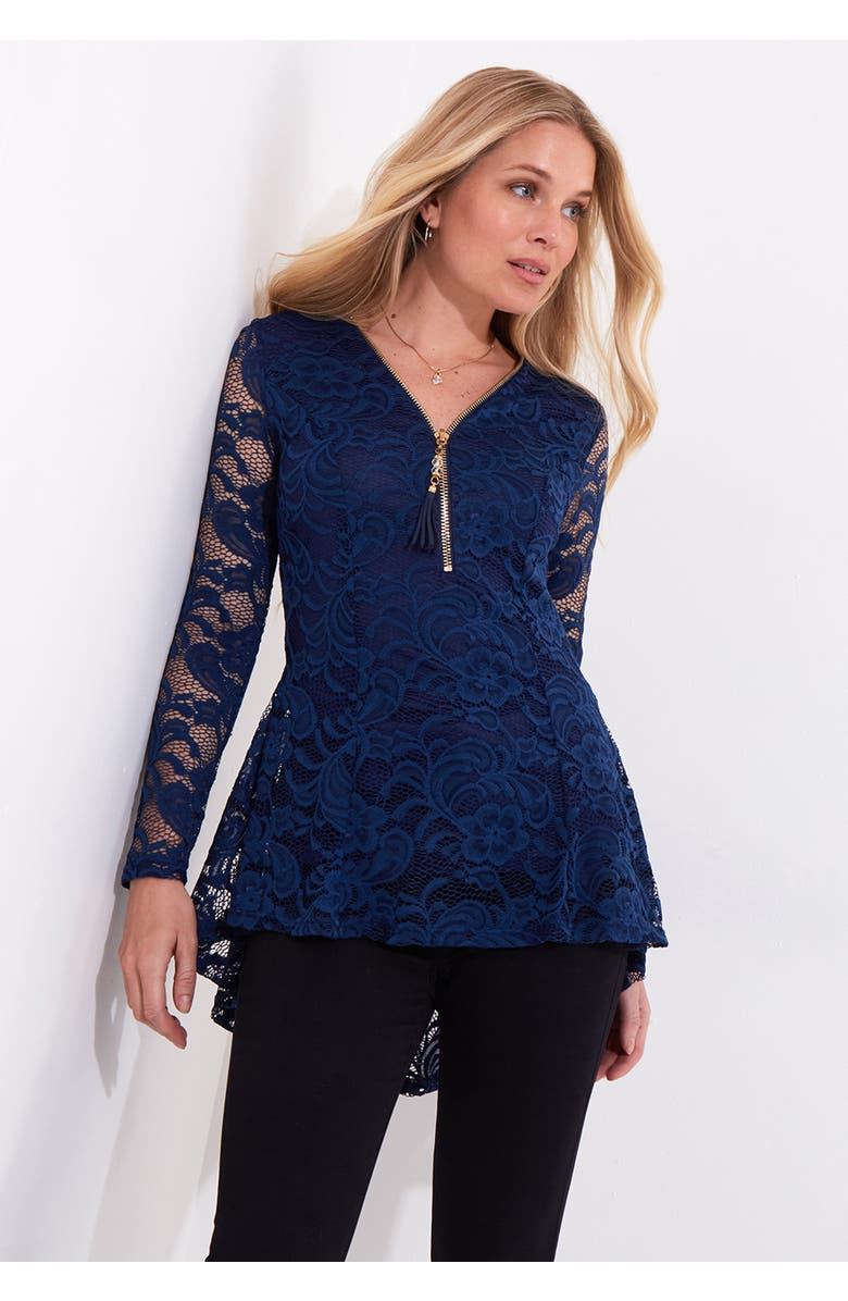 Joe Browns V-Neck Zip Lace Tunic, Main, color, Evening Blue