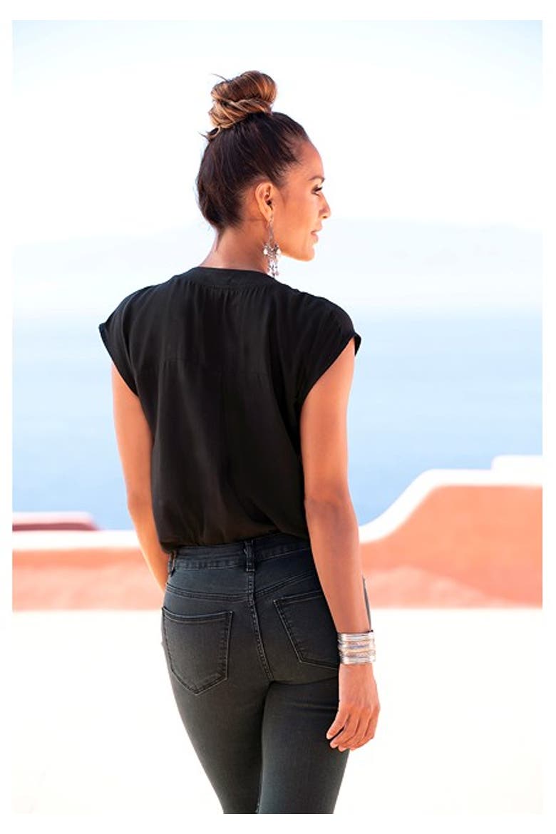 Women's Button Detail Blouse, Alternate, color, Black