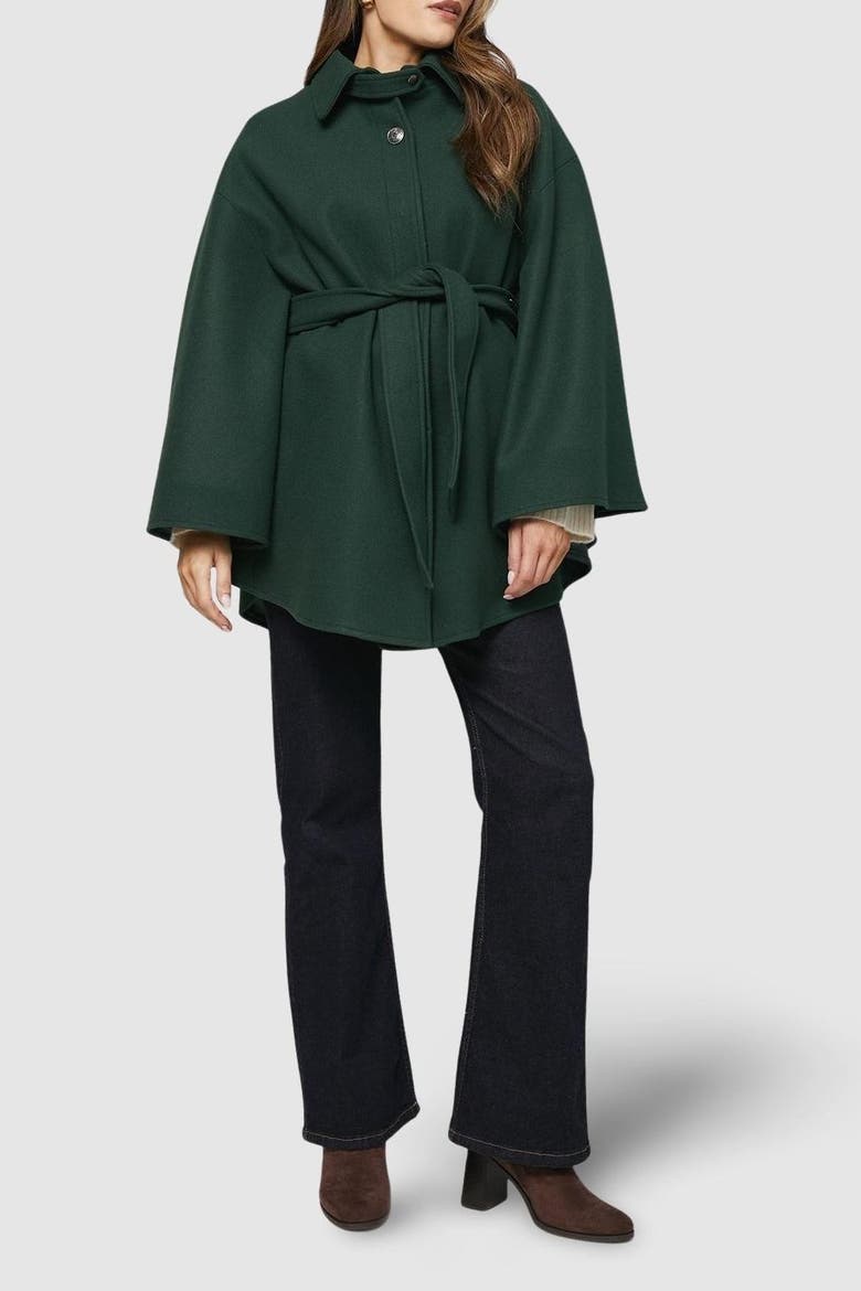 Wool Mix Belted Cape, Alternate, color, Teal
