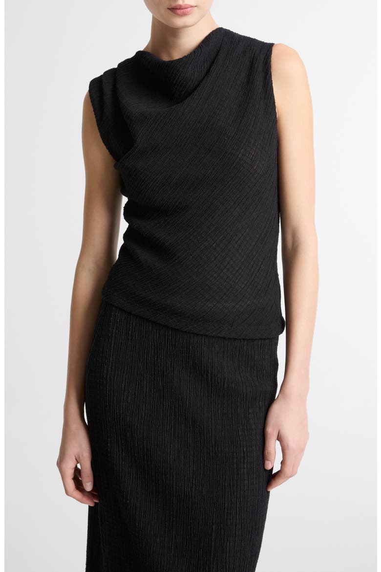 Shadow Grid Cowl Neck Sleeveless Top, Main, color, BLACK