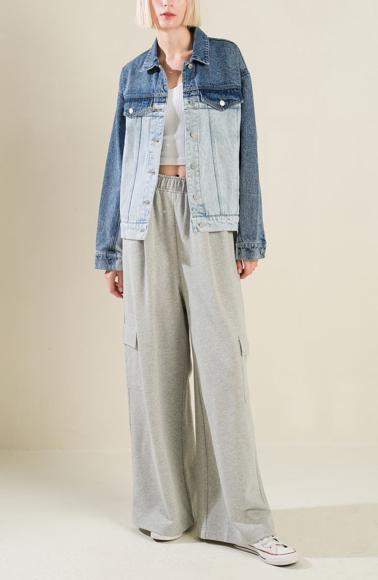 FREEMARKET Two-Tone Longline Denim Jacket, Alternate, color, Indigo