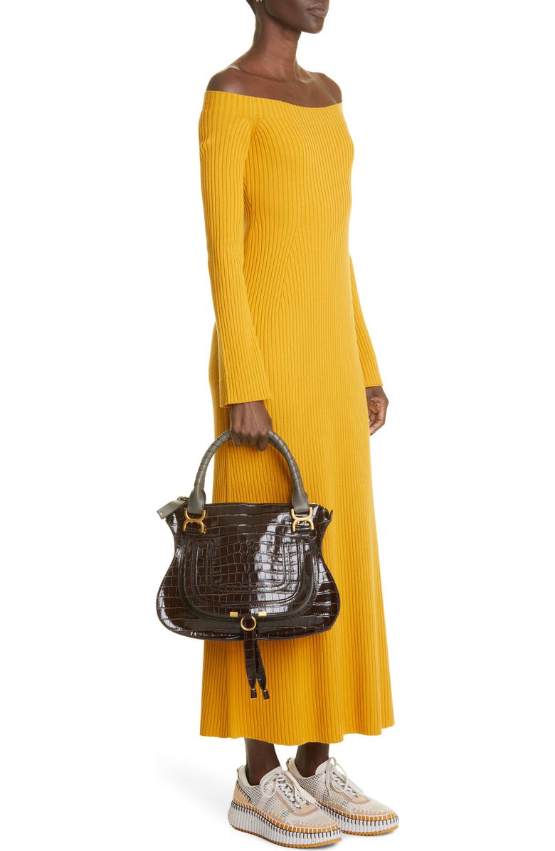 Chloé Medium Marcie Croc-Embossed Leather Top Handle Bag, Alternate, color,