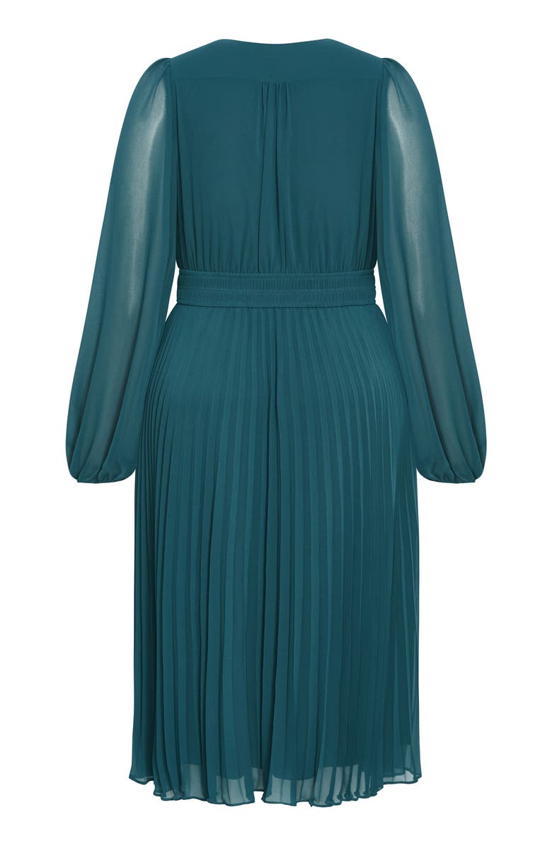 City Chic Sheer Finley Long Sleeve Chiffon Dress, Alternate, color, Jade