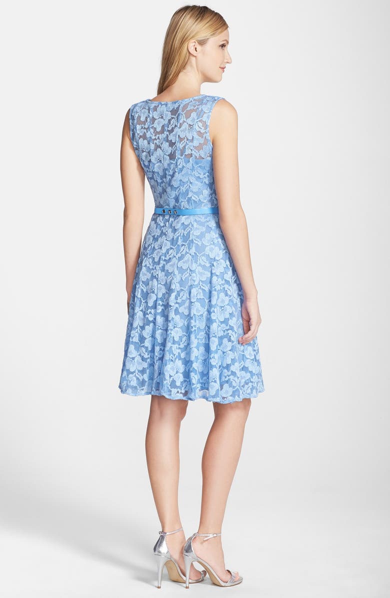 Chetta B Belted Lace Fit & Flare Dress, Alternate, color, 