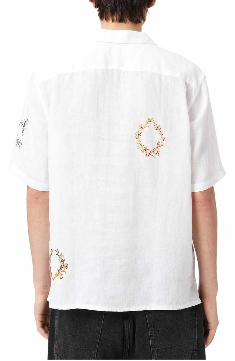 AllSaints Deck Embroidered Camp Shirt, Alternate, color, Ecru
