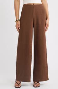 Open Edit Puckered Crepe Wide Leg Pants