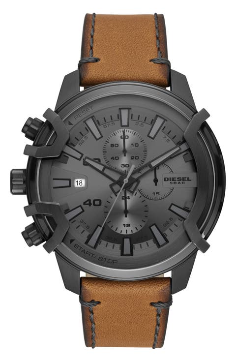 Griffed Chronograph Quartz Leather Strap Watch, 48mm