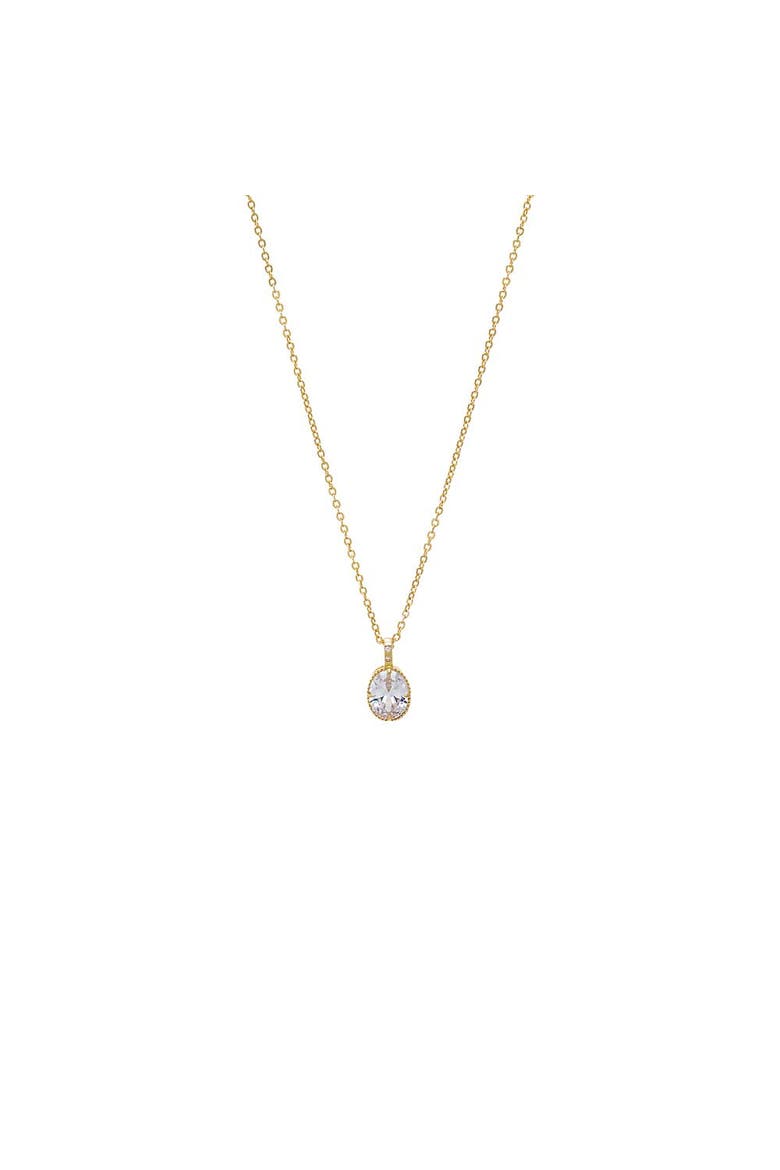 Oval CZ Bezel Drop Necklace, Main, color, Gold