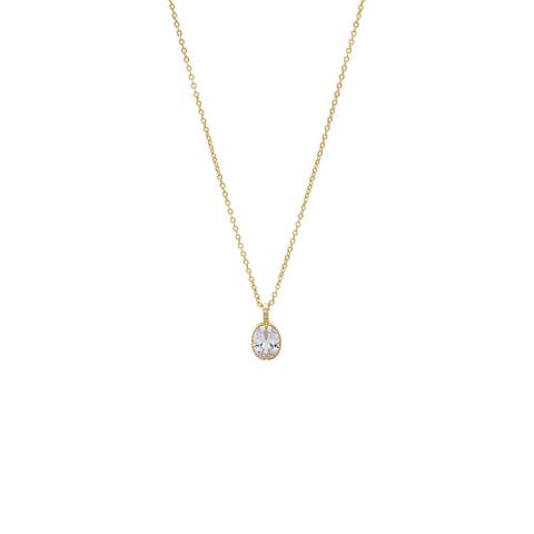 Oval CZ Bezel Drop Necklace