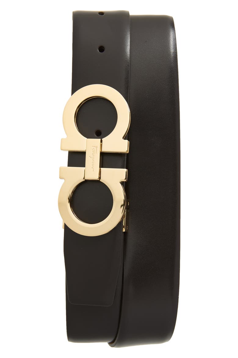 Salvatore Ferragamo Panini Double Gancio Leather Belt, Main, color, MORO