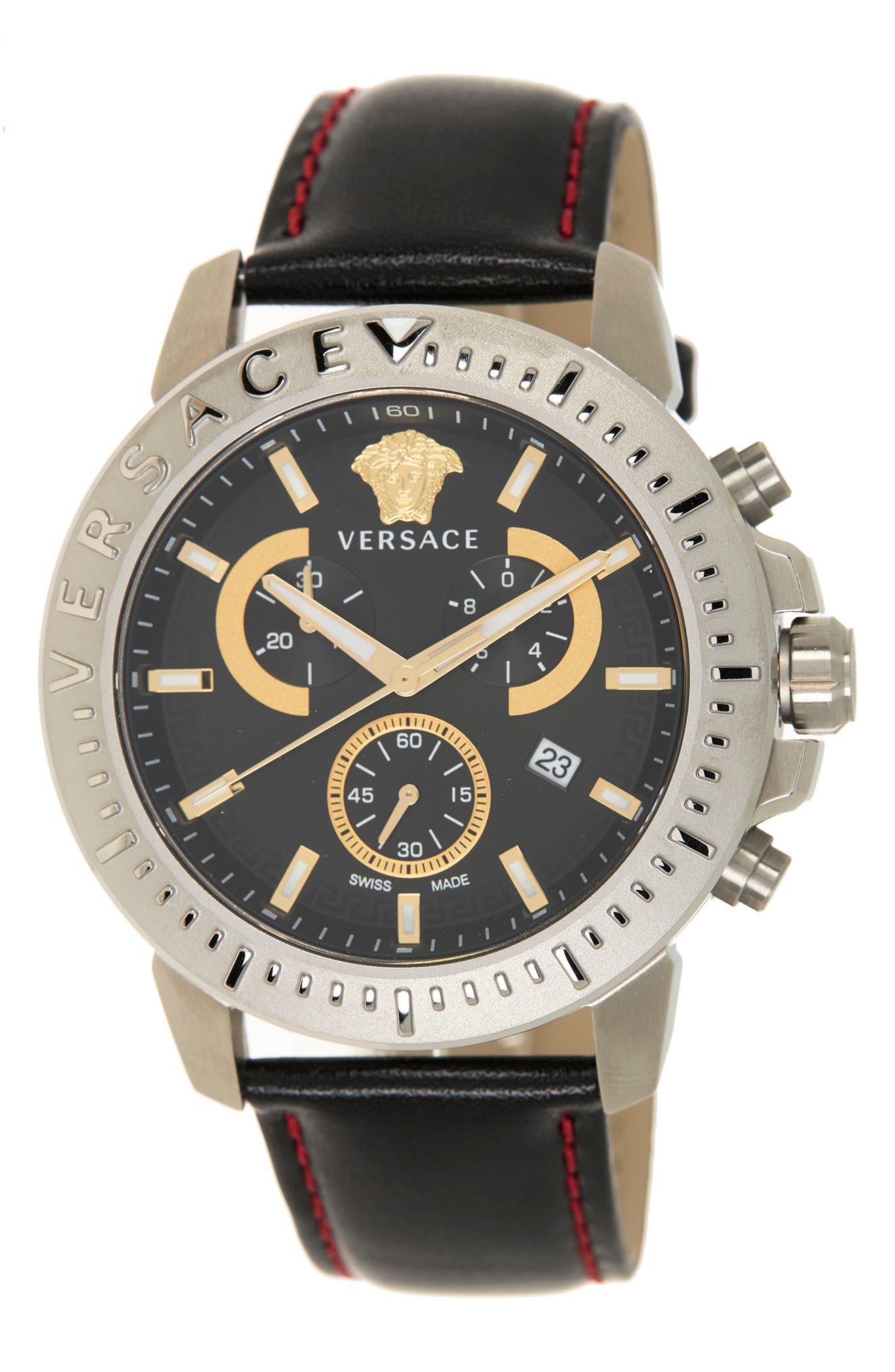 Versace Chronograph Leather Strap Watch, 45mm