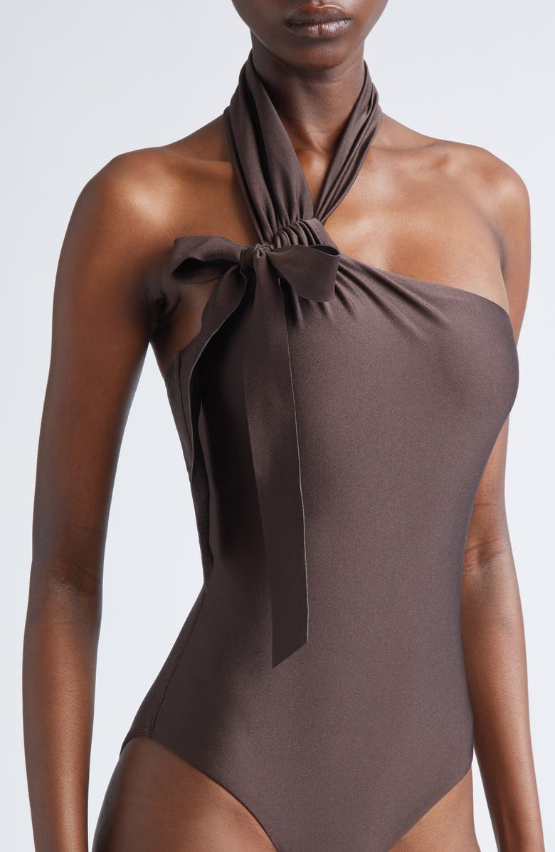 Zimmermann Awaken Asymmetric Halter One-Piece Swimsuit, Alternate, color, Sepia