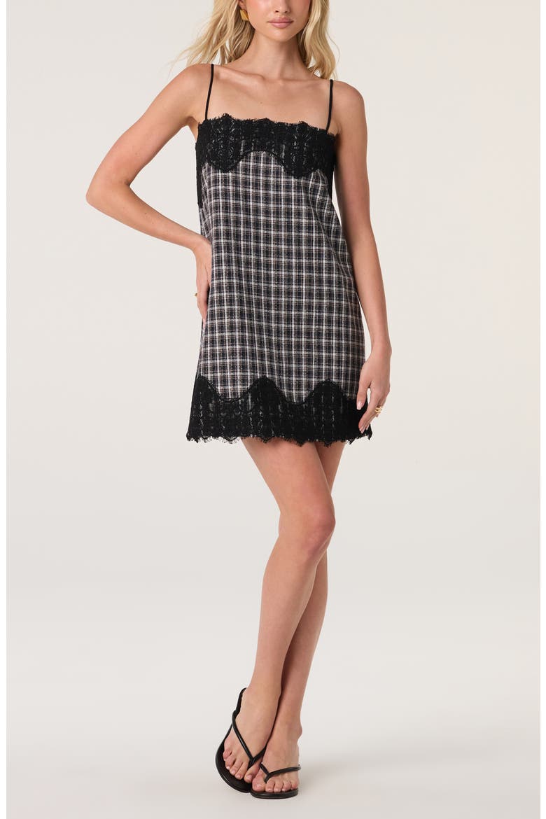 Aitana Lace Trim Plaid Slipdress, Alternate, color, BLACK BLUE PLAID