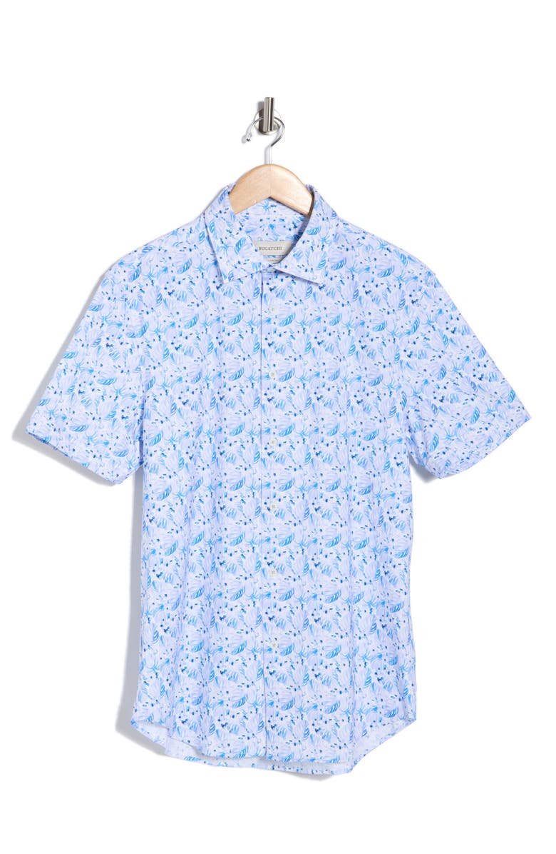 Bugatchi Short Sleeve Woven Button-Up Shirt, Main, color, Lilac