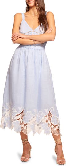 Aubriella Lace Hem Linen Midi Sundress