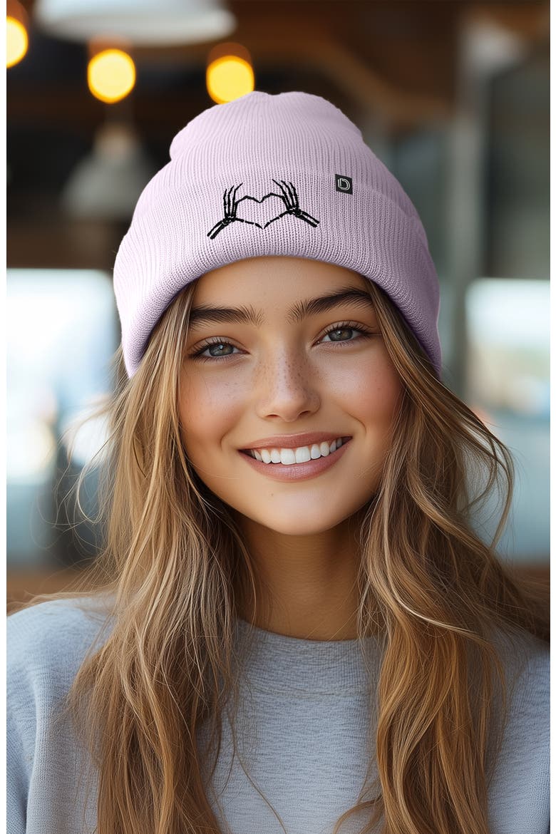 Heart of Bones Beanie, Alternate, color, Lavender