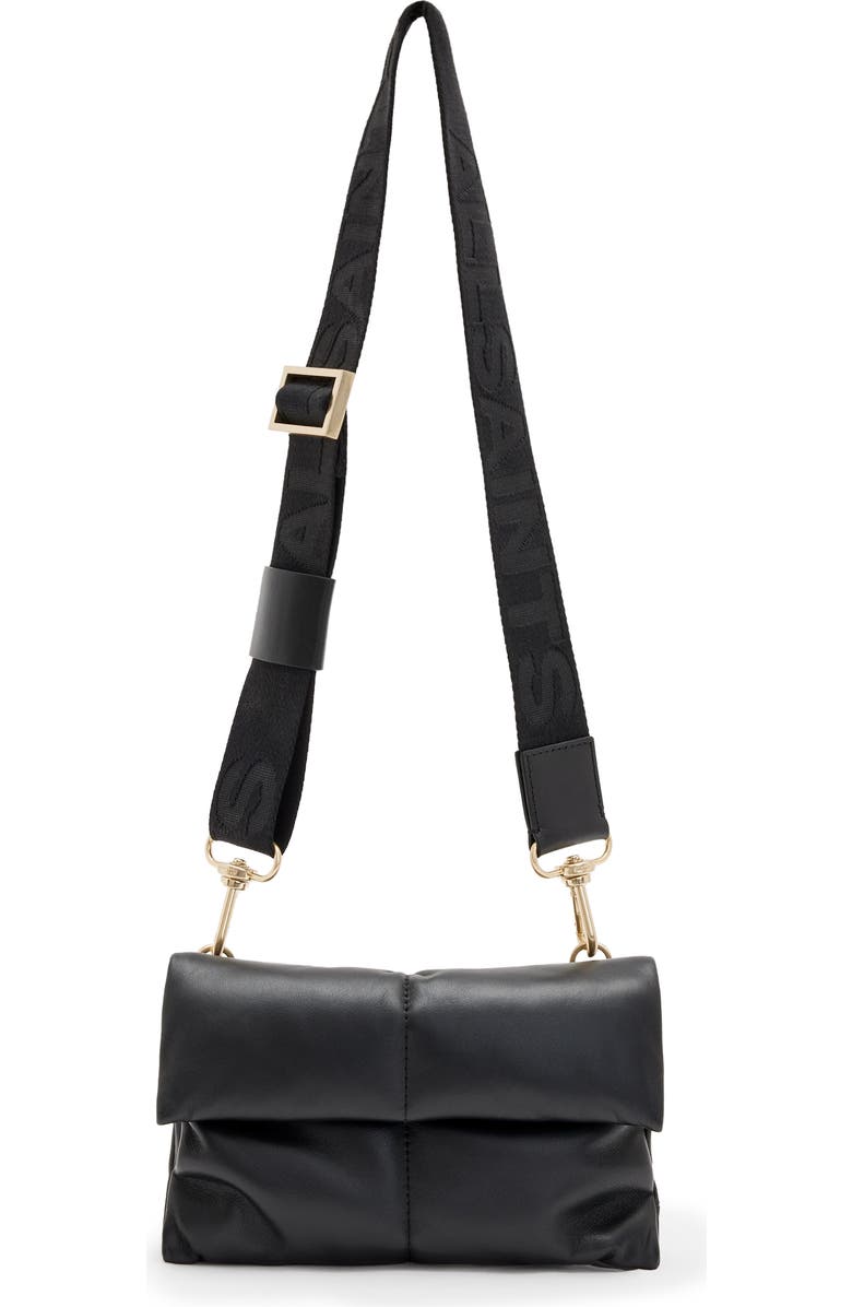AllSaints Ezra Logo Strap Leather Crossbody Bag, Main, color,
