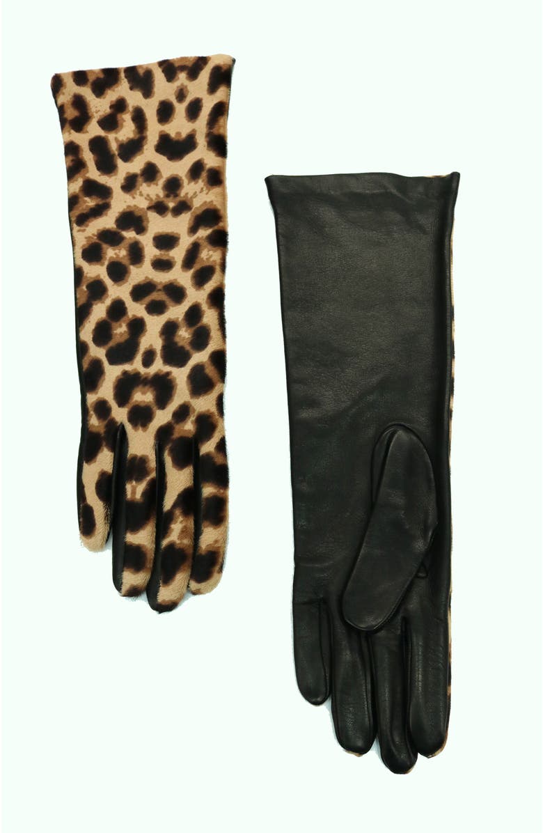 Portolano Leather gloves with haircalf top, Main, color, Animal/Black