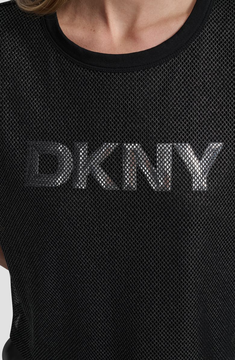 DKNY Mesh Overlay Logo Top, Alternate, color, Black