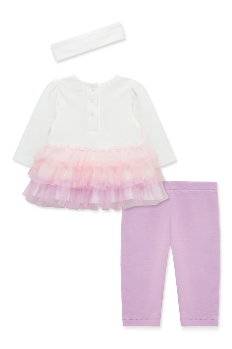 Floral Tiered Tulle Top, Leggings & Headband Set, Alternate, color, LILAC