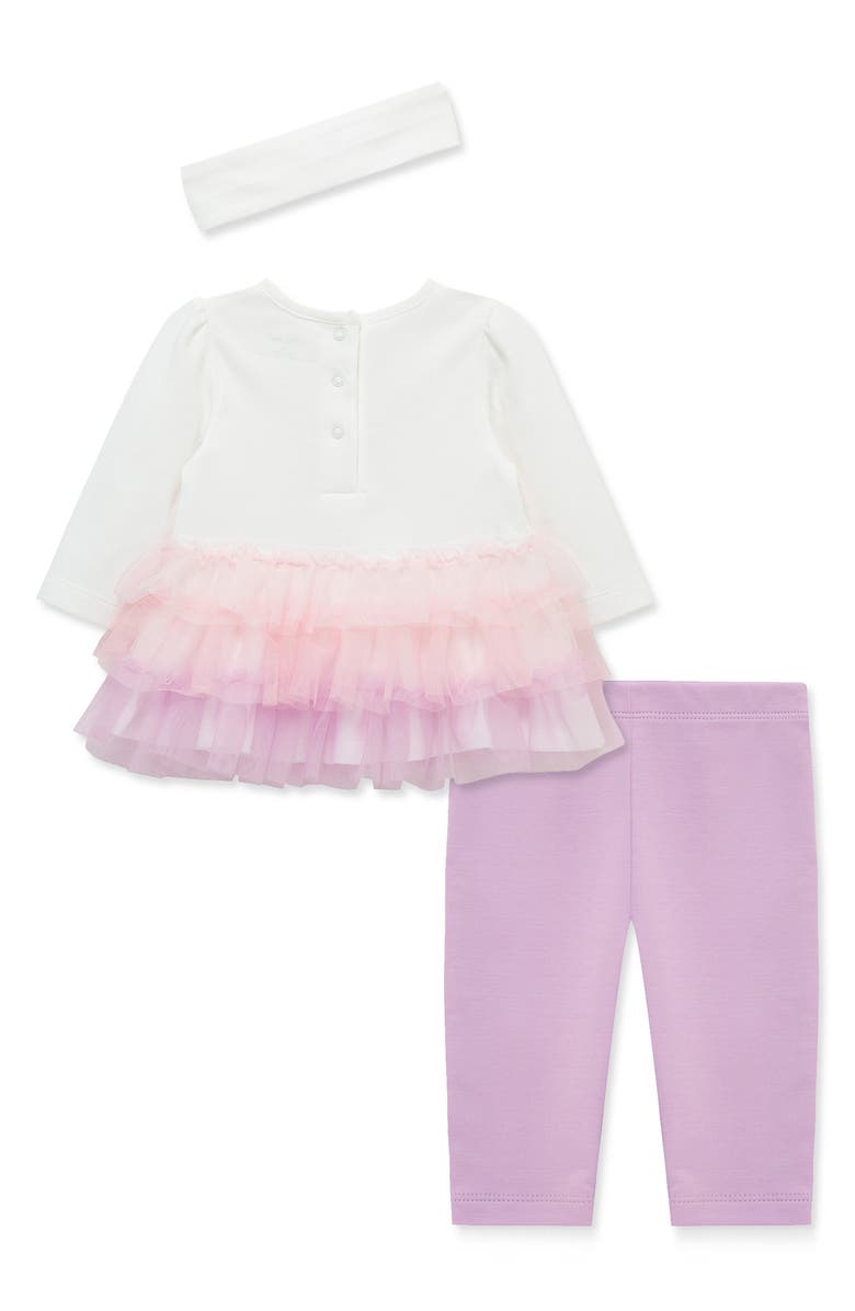 Little Me Floral Tiered Tulle Top, Leggings & Headband Set, Alternate, color, Lilac