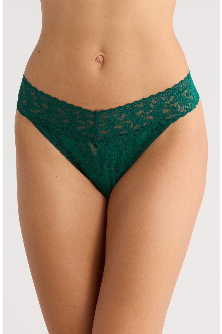 Original Rise Lace Thong, Main, color, FOREST GREEN