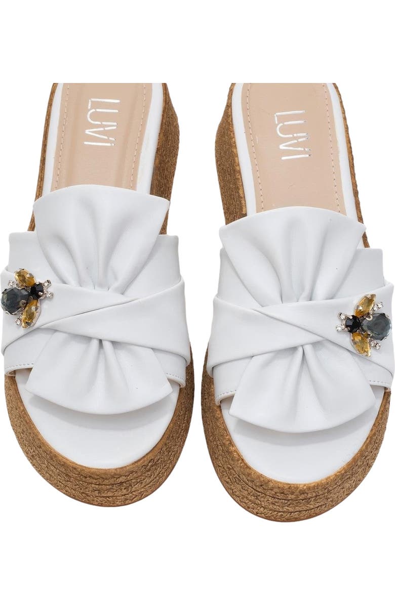 Prologue Shoes Shara Braided Bow & Bee Buckle Platform Sandal, Alternate, color, White Faux Leather