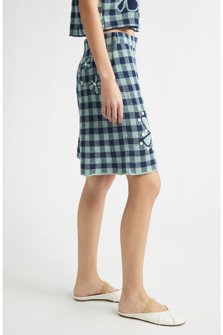 Gingham Flower Linen & Cotton Blend Jacquard Bermuda Shorts, Alternate, color, MINT/ MIDNIGHT