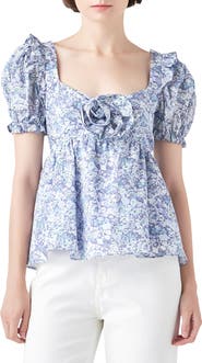 English Factory Floral Print Cotton Top