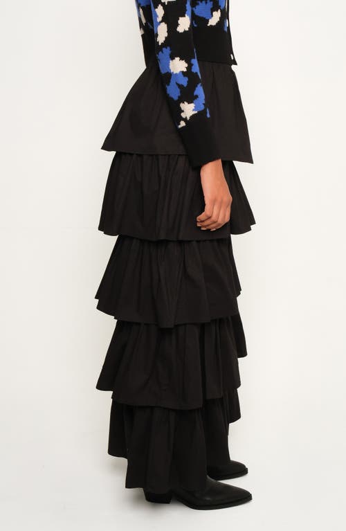 The Lulo Project Release Tiered Ruffle Stretch Cotton Maxi Skirt In Black